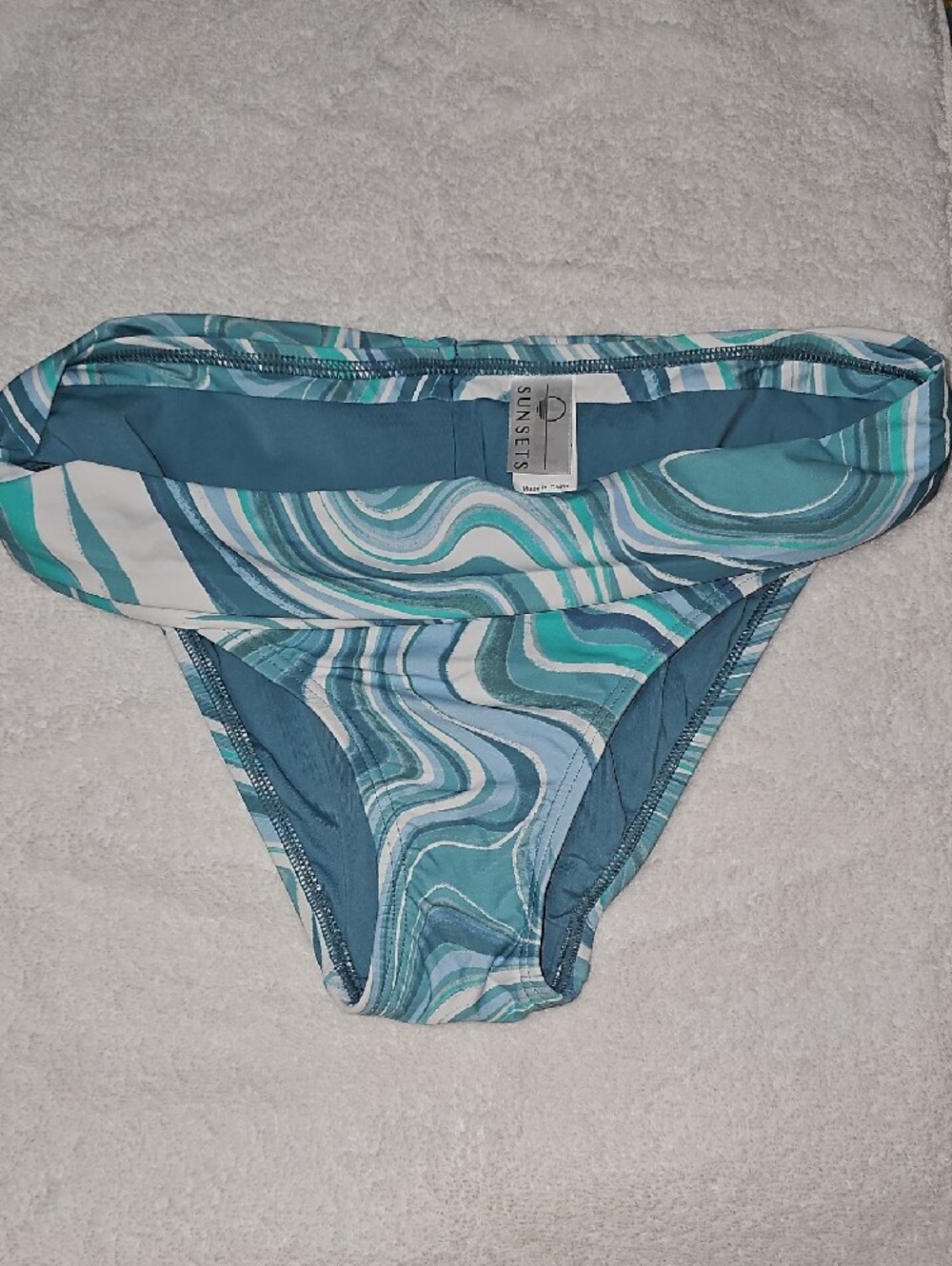 Blue Teal Marble-Print Ruffle Halter Bikini - Picture 2 of 6